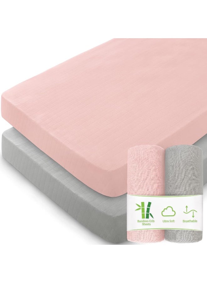 Biloban Muslin Crib Sheets for Boys and Girls 2 Pack, Ultra Soft Muslin Fitted Baby Crib Sheet for Standard Crib Mattress & Toddler Bed Mattress, Grey and Pink