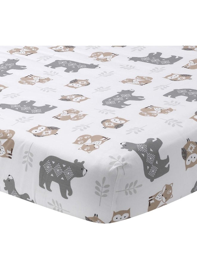 Lambs & Ivy Woodland Forest Animals White/Gray Cotton Fitted Mini Crib Sheet