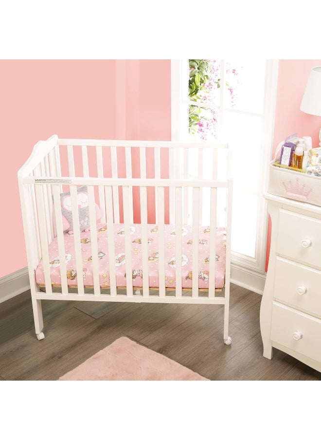 2 Pack n Play Mattress Sheets – 100% Jersey Knit Cotton Soft Portable Crib Mattress Sheet for Girls with Pink and Yellow Precious Moments Design