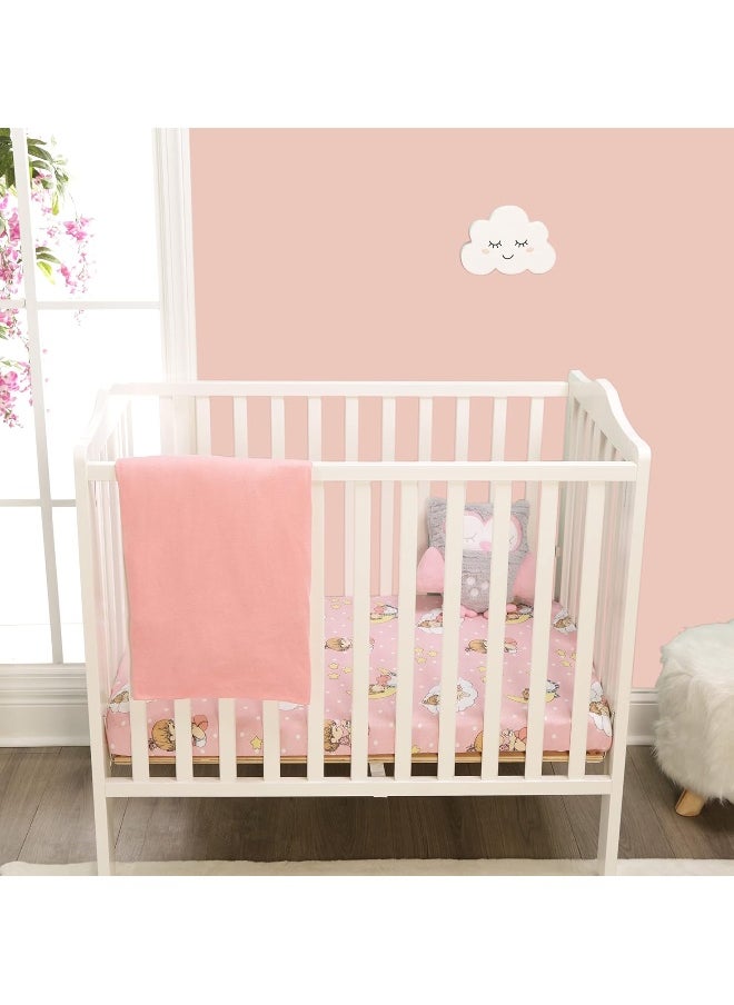2 Pack n Play Mattress Sheets – 100% Jersey Knit Cotton Soft Portable Crib Mattress Sheet for Girls with Pink and Yellow Precious Moments Design