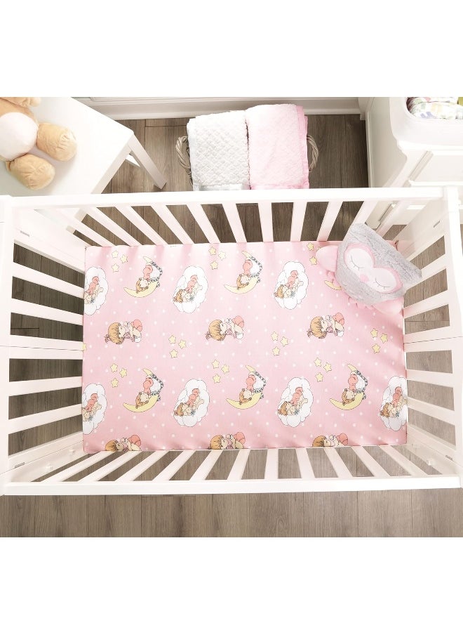 2 Pack n Play Mattress Sheets – 100% Jersey Knit Cotton Soft Portable Crib Mattress Sheet for Girls with Pink and Yellow Precious Moments Design