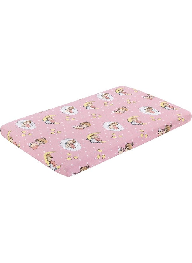 2 Pack n Play Mattress Sheets – 100% Jersey Knit Cotton Soft Portable Crib Mattress Sheet for Girls with Pink and Yellow Precious Moments Design