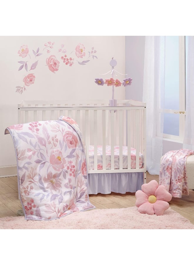 Bedtime Originals Lavender Floral 3-Piece Baby Crib Bedding Set - Pink/Purple