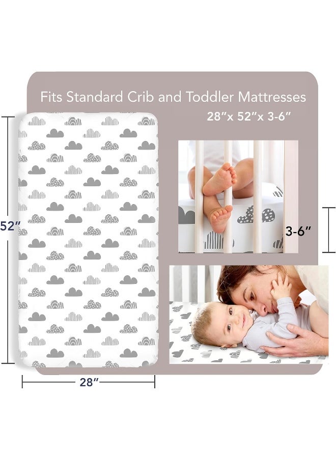 100% Organic Cotton Fitted Sheets for Standard Crib and Toddler Mattresses/Pads 28” x 52” and up to 6” Thick. Boys and Girls. Fits, Dream On Me, Lullaby, Safety 1st, Newton, and Other Brands.