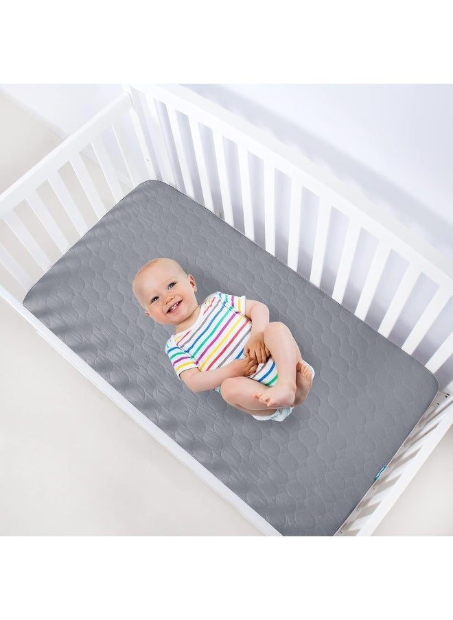 Crib Mattress Protector 2 Pack Pad Waterproof, Quilted Crib Mattress Cover Sheets Fitted, Absorbent & Noiseless Toddler Mattress Protector Fit Baby Toddler Bed Mattress Pad (52” x 28”), Grey & White