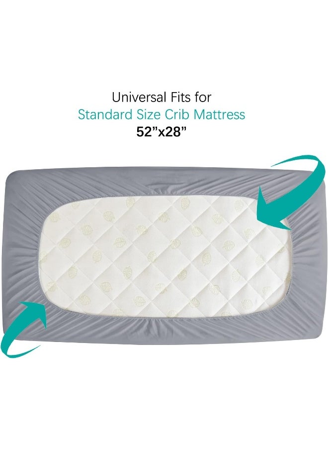 Crib Mattress Protector 2 Pack Pad Waterproof, Quilted Crib Mattress Cover Sheets Fitted, Absorbent & Noiseless Toddler Mattress Protector Fit Baby Toddler Bed Mattress Pad (52” x 28”), Grey & White