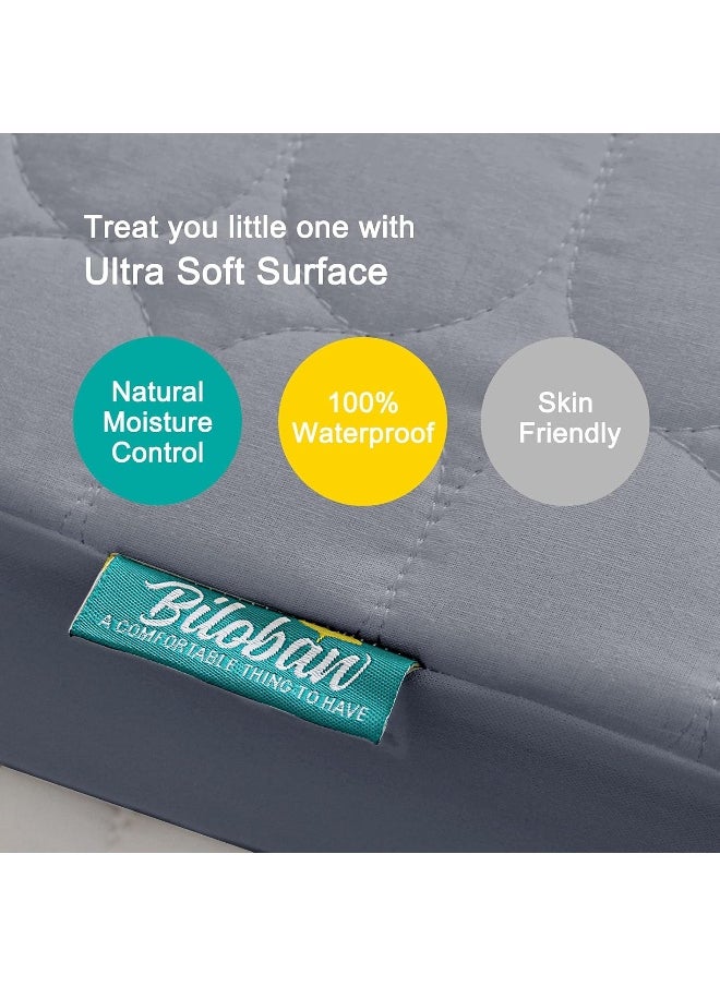 Crib Mattress Protector 2 Pack Pad Waterproof, Quilted Crib Mattress Cover Sheets Fitted, Absorbent & Noiseless Toddler Mattress Protector Fit Baby Toddler Bed Mattress Pad (52” x 28”), Grey & White