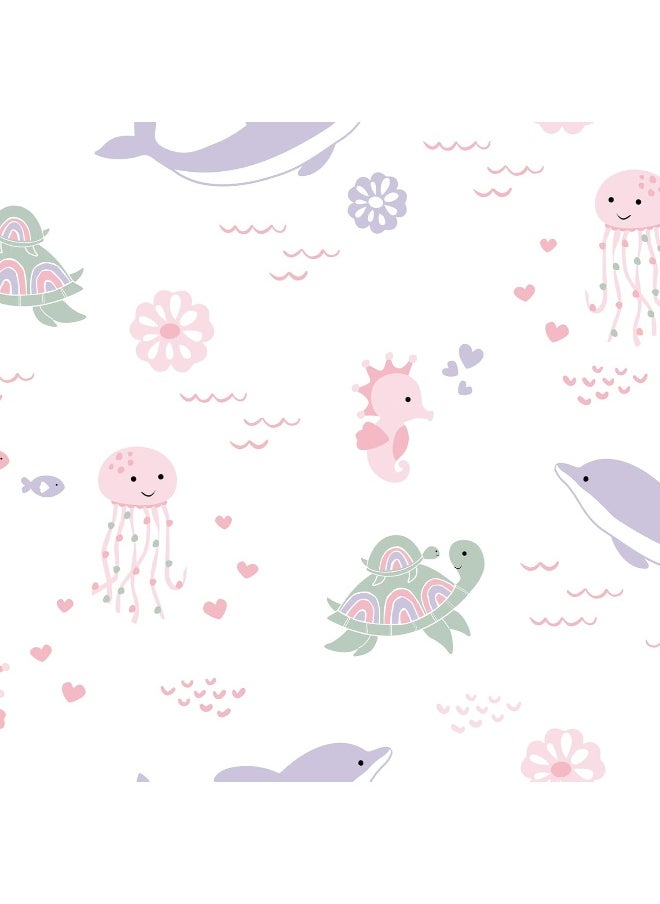 Lambs & Ivy Sea Dreams Soft White 100% Cotton Nautical Ocean Fitted Crib Sheet