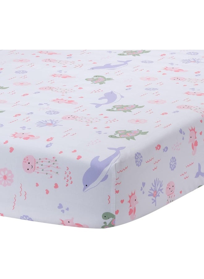 Lambs & Ivy Sea Dreams Soft White 100% Cotton Nautical Ocean Fitted Crib Sheet
