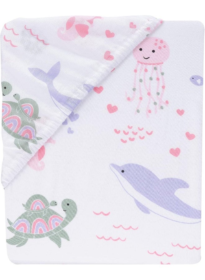 Lambs & Ivy Sea Dreams Soft White 100% Cotton Nautical Ocean Fitted Crib Sheet