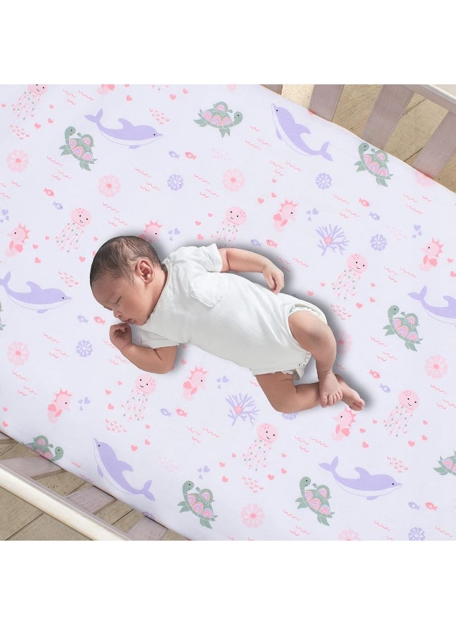 Lambs & Ivy Sea Dreams Soft White 100% Cotton Nautical Ocean Fitted Crib Sheet