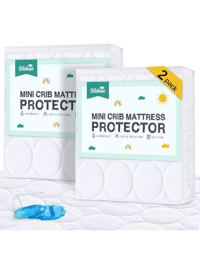 Biloban Mini Crib Mattress Protector 2 Pack Waterproof, Quilted 38