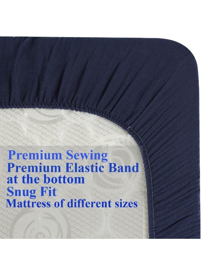 Knlpruhk Muslin Travel Crib Fitted Sheets Compatible with Baby Bjorn, Guava Lotus Travel Crib and 24 x 42 Inch Travel Light Playard Mattress Snuggly Soft 100% Cotton Grey & Navy