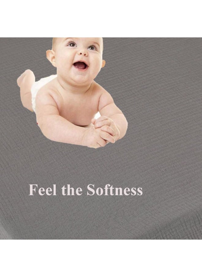Knlpruhk Muslin Travel Crib Fitted Sheets Compatible with Baby Bjorn, Guava Lotus Travel Crib and 24 x 42 Inch Travel Light Playard Mattress Snuggly Soft 100% Cotton Grey & Navy