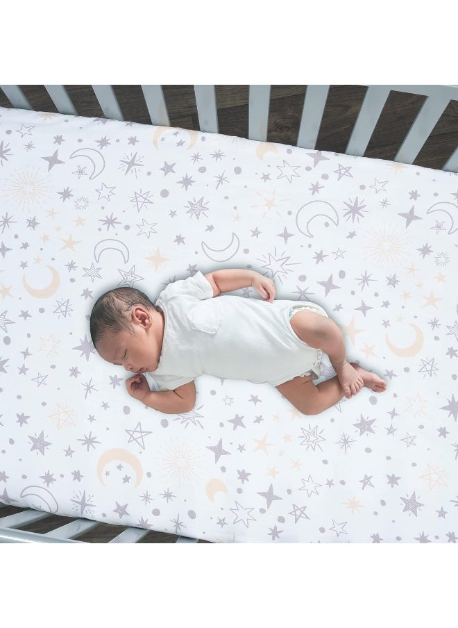 Lambs & Ivy Goodnight Moon 100% Cotton White Fitted Crib Sheet - Moon/Stars