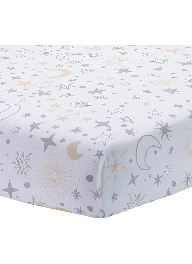 Lambs & Ivy Goodnight Moon 100% Cotton White Fitted Crib Sheet - Moon/Stars