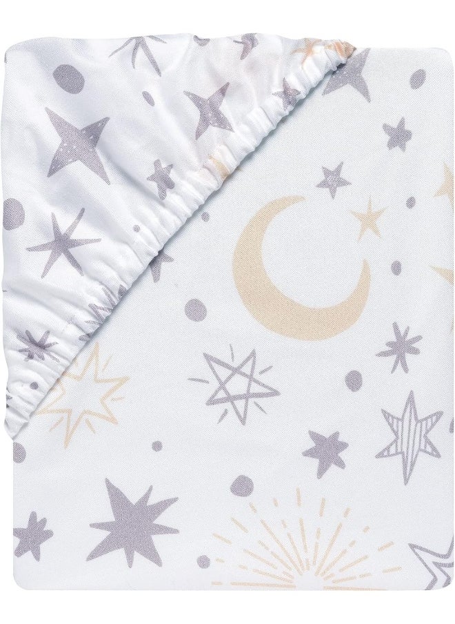 Lambs & Ivy Goodnight Moon 100% Cotton White Fitted Crib Sheet - Moon/Stars