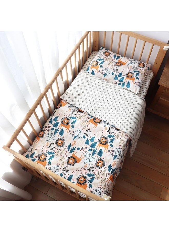 100% Cotton Crib Bedding Set for Infant Boys Girls, 3 Pcs Baby Bed Linen Include Duvet Cover, Fitted Sheet, Pillowcase, Nursery Decoration, No Filler (Beige)