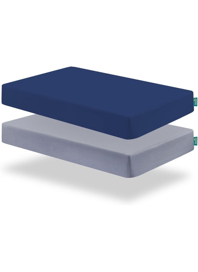 Biloban Mini Crib Sheets 38'' x 24'', 2 Pack Ultra Soft Microfiber Fitted Portable/Mini-Crib Sheet for Baby Boys and Girl, Grey & Navy