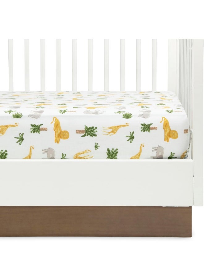 Delta Children Fitted Crib Sheets for Girls and Boys - Crib Sheet for Standard Crib and Toddler Mattresses - 28x52 Inch (Pack of 2), Safari Friends