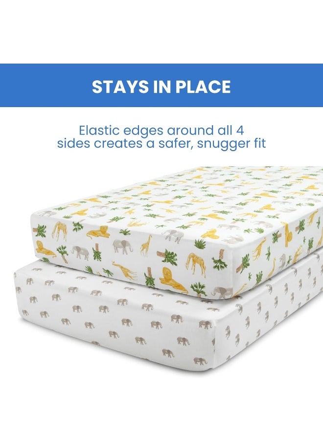 Delta Children Fitted Crib Sheets for Girls and Boys - Crib Sheet for Standard Crib and Toddler Mattresses - 28x52 Inch (Pack of 2), Safari Friends