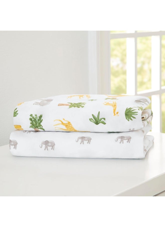 Delta Children Fitted Crib Sheets for Girls and Boys - Crib Sheet for Standard Crib and Toddler Mattresses - 28x52 Inch (Pack of 2), Safari Friends