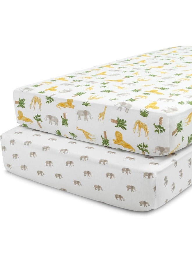 Delta Children Fitted Crib Sheets for Girls and Boys - Crib Sheet for Standard Crib and Toddler Mattresses - 28x52 Inch (Pack of 2), Safari Friends