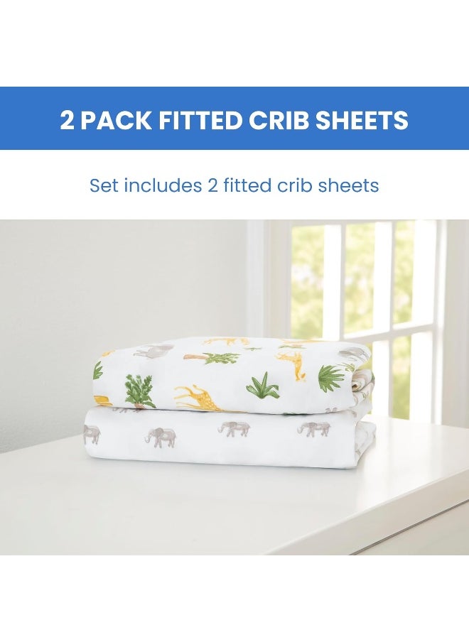 Delta Children Fitted Crib Sheets for Girls and Boys - Crib Sheet for Standard Crib and Toddler Mattresses - 28x52 Inch (Pack of 2), Safari Friends