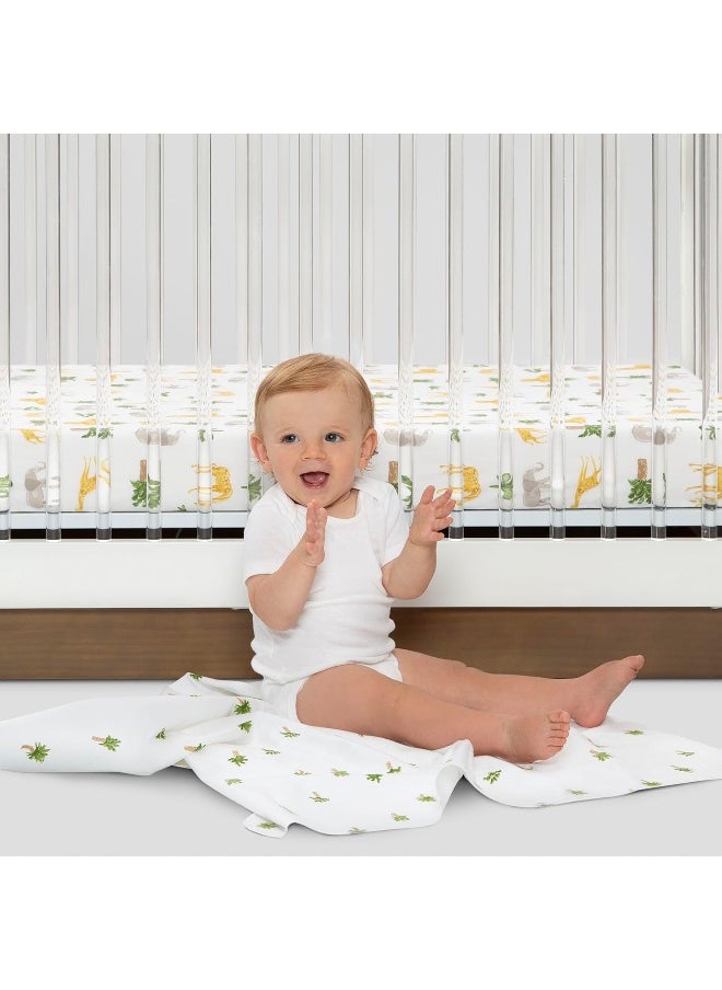 Delta Children Fitted Crib Sheets for Girls and Boys - Crib Sheet for Standard Crib and Toddler Mattresses - 28x52 Inch (Pack of 2), Safari Friends