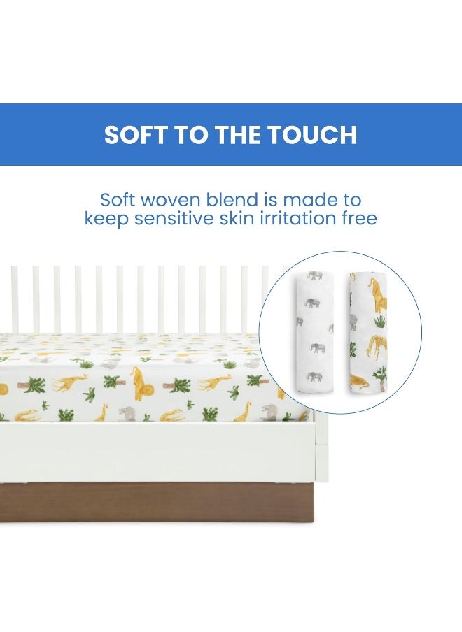 Delta Children Fitted Crib Sheets for Girls and Boys - Crib Sheet for Standard Crib and Toddler Mattresses - 28x52 Inch (Pack of 2), Safari Friends