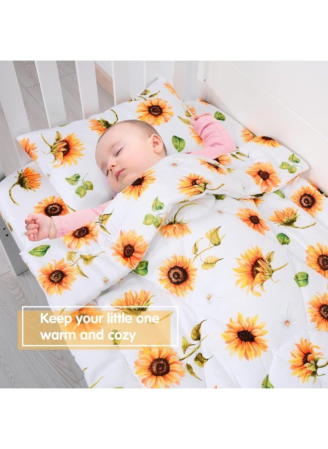 JISEN 3 Piece Baby Crib Bedding Set for Girls - Soft Floral Crib Comforter Set with Crib Sheet Comforter and Pillowcase Sunflowers