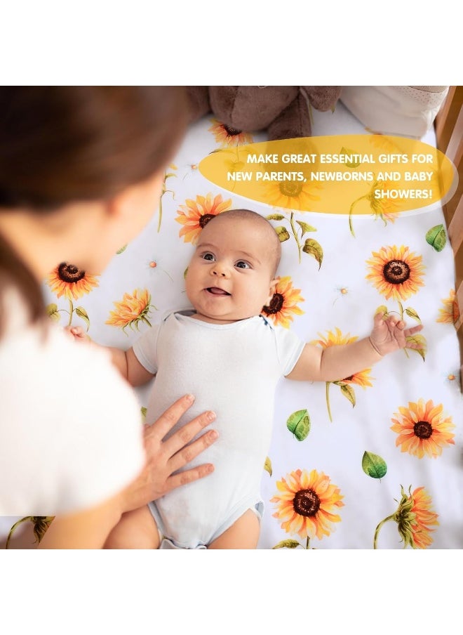 JISEN 3 Piece Baby Crib Bedding Set for Girls - Soft Floral Crib Comforter Set with Crib Sheet Comforter and Pillowcase Sunflowers