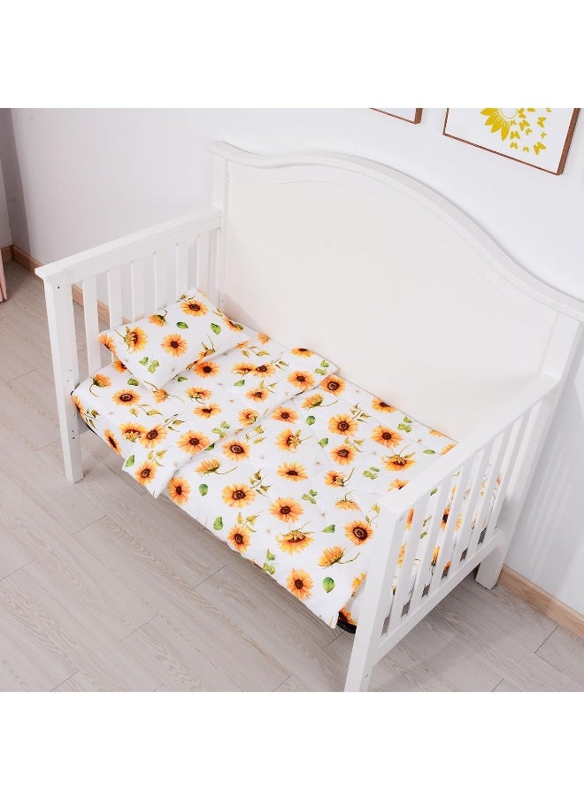 JISEN 3 Piece Baby Crib Bedding Set for Girls - Soft Floral Crib Comforter Set with Crib Sheet Comforter and Pillowcase Sunflowers