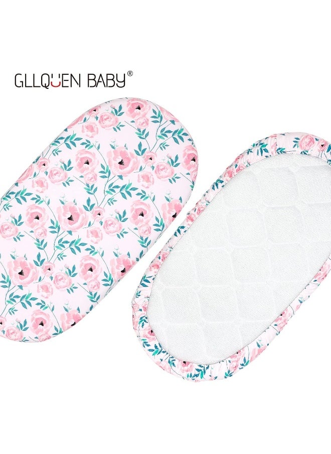 GLLQUEN BABY Bassinet Crib Sheets Set, Breathable Cozy Fitted Mattress Sheet, Elastic Travel Crib Fashionable Floral Pattern, Standard Cradle Safe Sheets for Baby Boy Girls 32