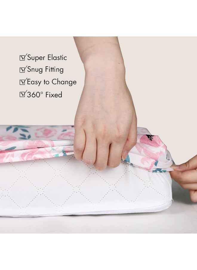 GLLQUEN BABY Bassinet Crib Sheets Set, Breathable Cozy Fitted Mattress Sheet, Elastic Travel Crib Fashionable Floral Pattern, Standard Cradle Safe Sheets for Baby Boy Girls 32