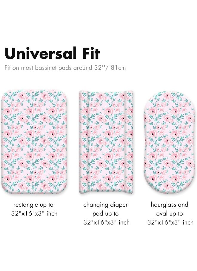 GLLQUEN BABY Bassinet Crib Sheets Set, Breathable Cozy Fitted Mattress Sheet, Elastic Travel Crib Fashionable Floral Pattern, Standard Cradle Safe Sheets for Baby Boy Girls 32