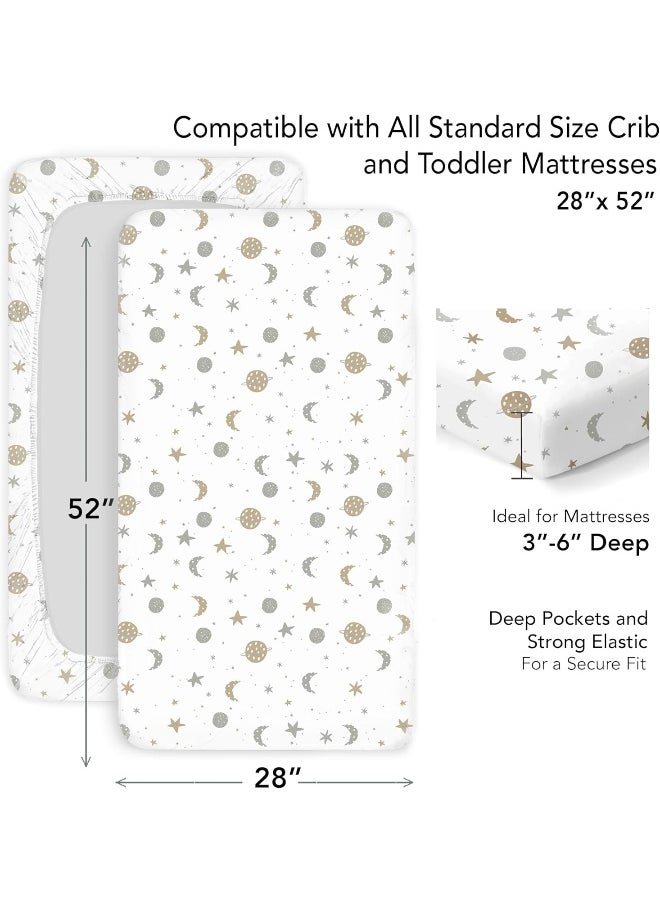 100% Organic Cotton Bed Sheet Fitted for Standard Crib and Toddler Mattresses/Pads 28'' x 52'' and up to 6'' Thick. Boys and Girls. Fits, Dream On Me, Lullaby, Safety 1st, Newton, and Other Brands.
