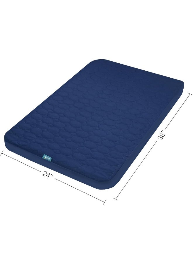 Biloban Mini Crib Mattress Protector Sheets Waterproof 2 Pack, Quilted Pack and Play Mattress Pad Cover Fits for Baby Mini Crib/Playen/Pack and Play Mattress, Grey & Navy, 38
