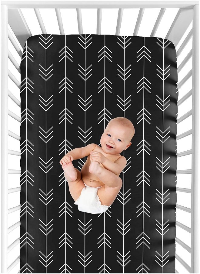 Sweet Jojo Designs Black and White Woodland Arrow Baby or Toddler Fitted Crib Sheet for Rustic Patch Collection