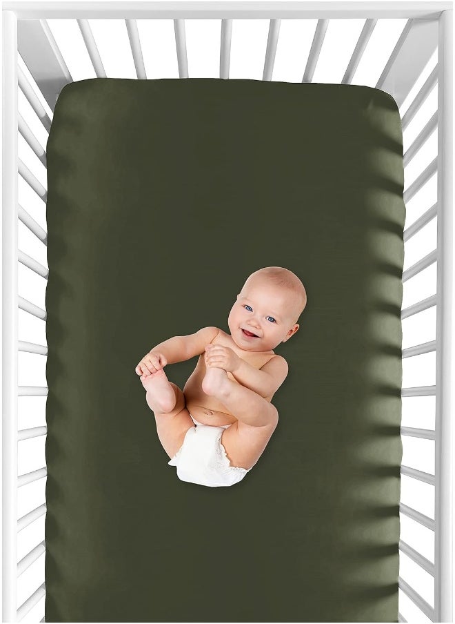 Sweet Jojo Designs Solid Dark Green Baby or Toddler Fitted Crib Sheet for Woodland Camo Collection