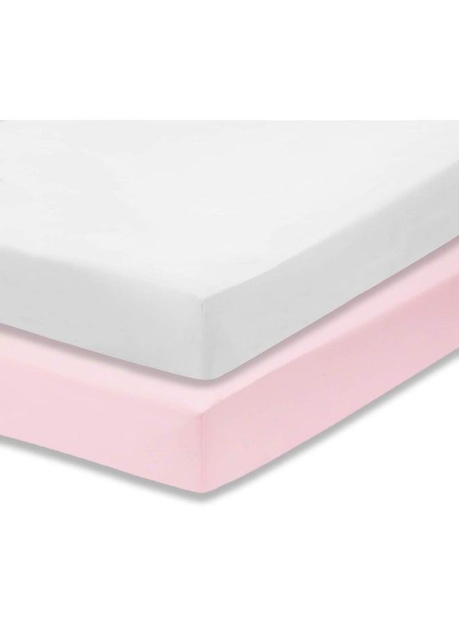 Everyday Kids 2-Pack Fitted Crib Sheets, 100% Soft Breathable Microfiber Baby Sheet, Fits Standard Size Crib Mattress 28in x 52in, Pink Nursery Sheet and White Nursery Sheet