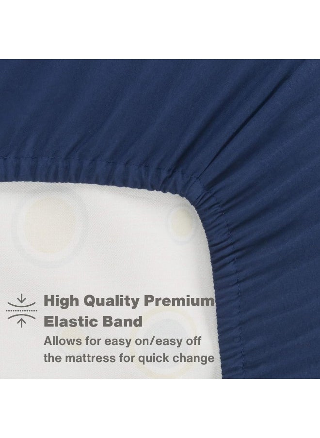 Everyday Kids 2-Pack Fitted Crib Sheets, 100% Soft Breathable Microfiber Baby Sheet, Fits Standard Size Crib Mattress 28in x 52in, White Nursery Sheet and Navy Nursery Sheet