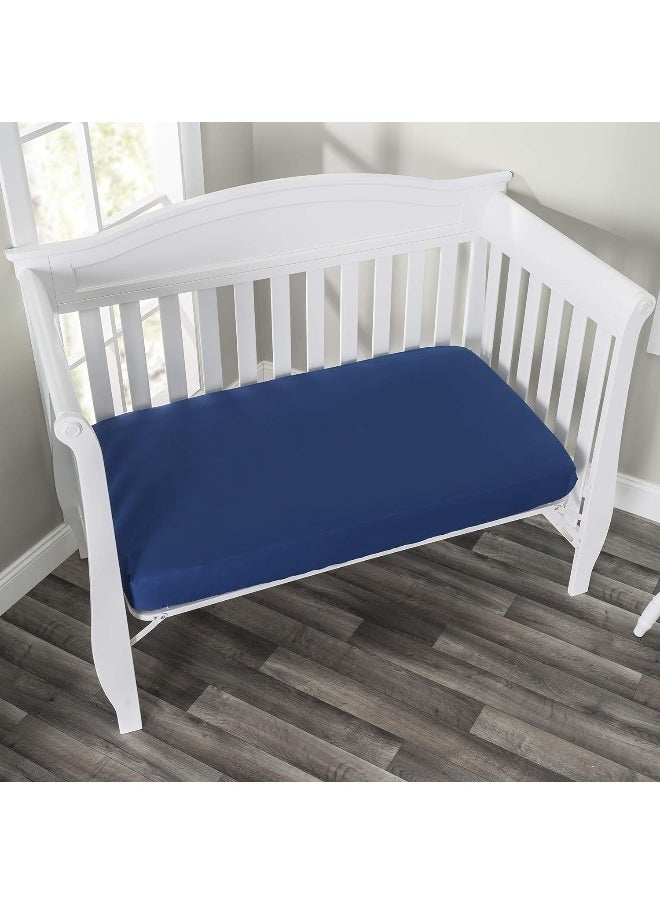 Everyday Kids 2-Pack Fitted Crib Sheets, 100% Soft Breathable Microfiber Baby Sheet, Fits Standard Size Crib Mattress 28in x 52in, White Nursery Sheet and Navy Nursery Sheet