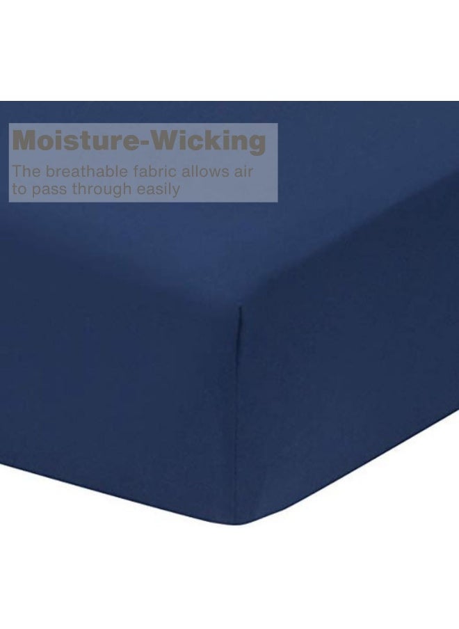 Everyday Kids 2-Pack Fitted Crib Sheets, 100% Soft Breathable Microfiber Baby Sheet, Fits Standard Size Crib Mattress 28in x 52in, White Nursery Sheet and Navy Nursery Sheet