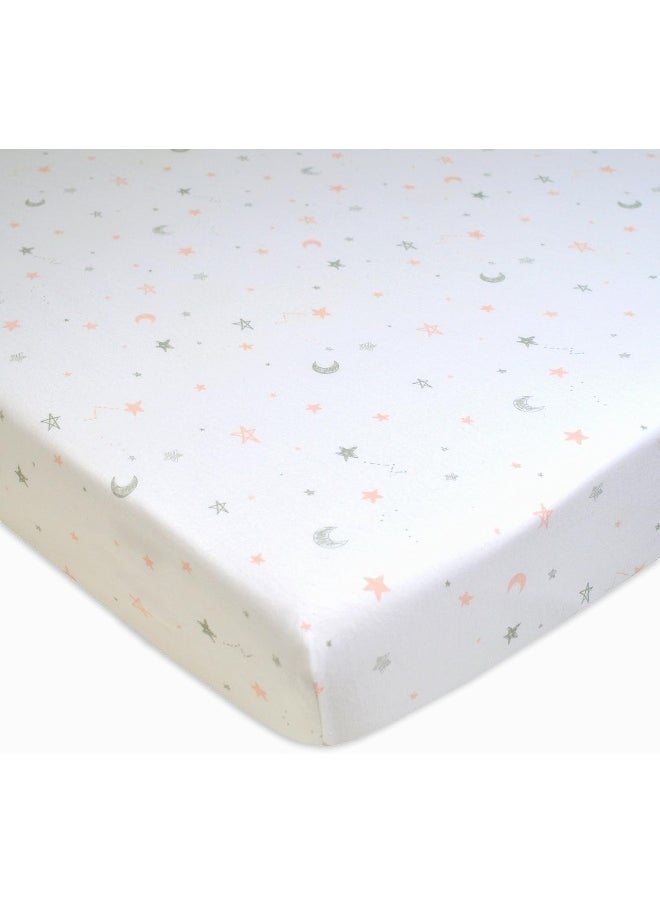 100% Natural Cotton Value Jersey Knit Fitted Portable/Mini-Crib Sheet, Pink Star/Zigzag, 24