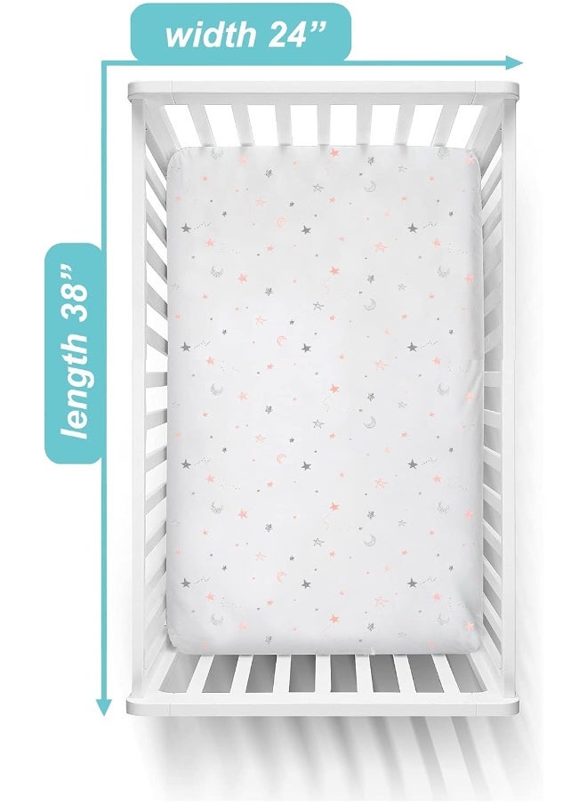100% Natural Cotton Value Jersey Knit Fitted Portable/Mini-Crib Sheet, Pink Star/Zigzag, 24