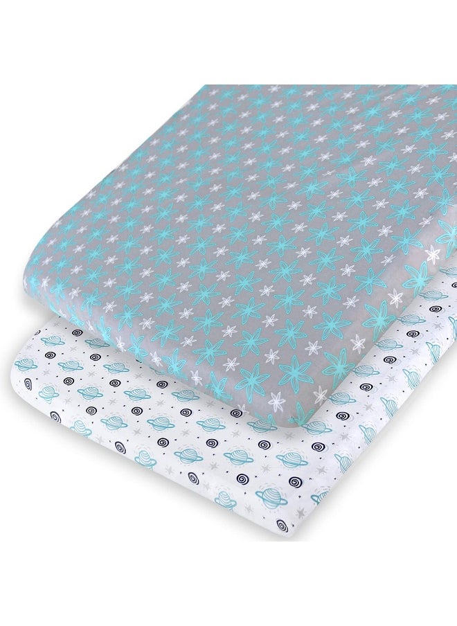 Moonsea Pack and Play Sheets, 2 Pack Pack n Play Sheets Compatible with Graco Pack n Play/Mini Crib,100% Soft and Breathable Microfiber, Planet & Flower