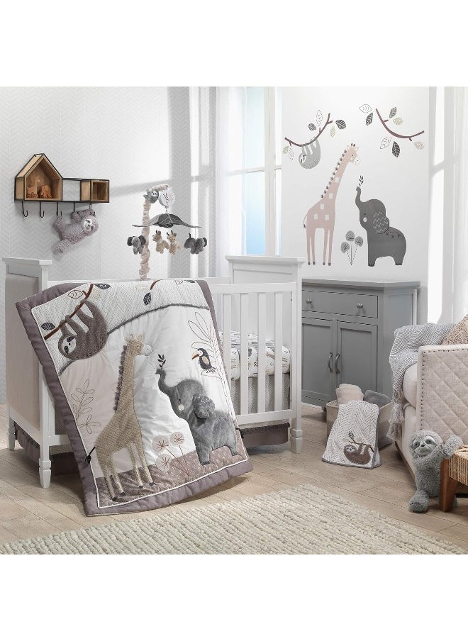 Lambs & Ivy Baby Jungle Animals White/Gray/Taupe Cotton Fitted Crib Sheet