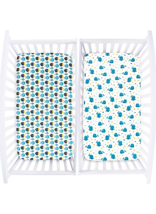 Biloban Crib Sheets Fitted, 2 Pack Crib Sheet Fits for Standard Crib Mattress, Toddler Sheets for Baby Boys & Girl