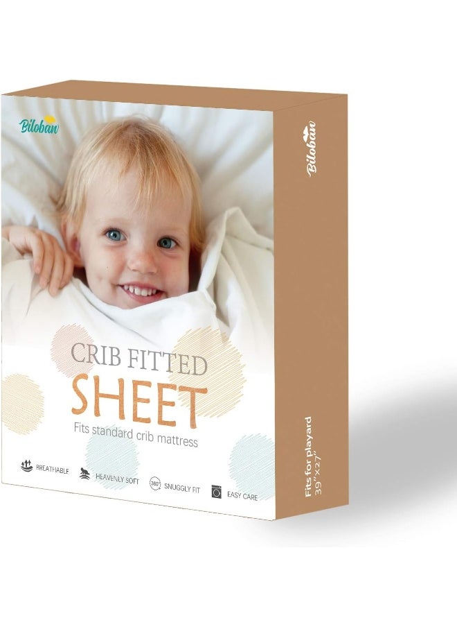 Biloban Crib Sheets Fitted, 2 Pack Crib Sheet Fits for Standard Crib Mattress, Toddler Sheets for Baby Boys & Girl